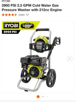 RYOBI 2900 PSI 2.5 GPM Cold Water Gas Pressure Washer with 212cc Engine