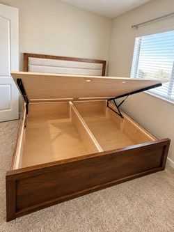 King Storage Bed Frame with Upholstered Headboard