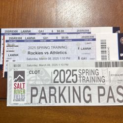 PRICE REDUCED! Spring Training Tickets! Rockies V. A’s, Saturday, March 8, Salt River Fields