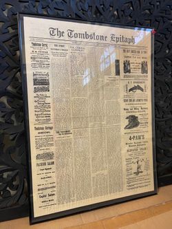 Framed Tombstone Epitaph Newspaper Replica O.K. Corral Gunfight 21”
