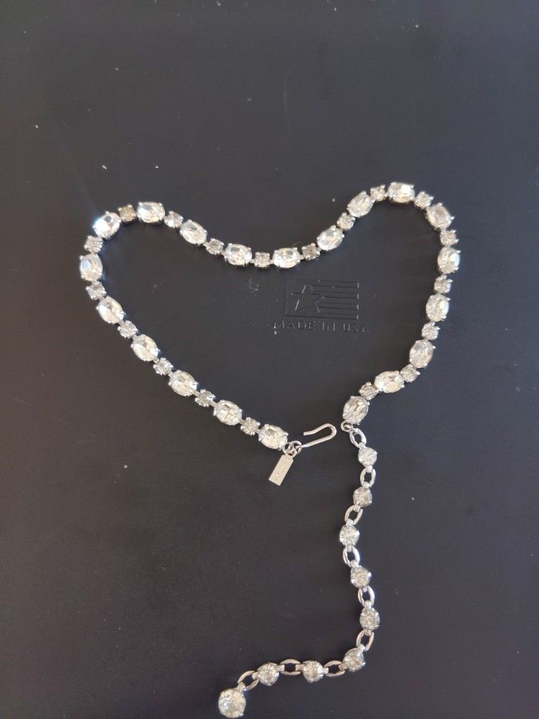 Titled V O L U T E 1920s Oval And Crystal Silver Choker With Extension 16 To 20 In