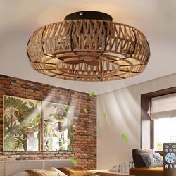NEW: 20" Boho Caged Ceiling Fan w/ Lights & Remote, Bladeless