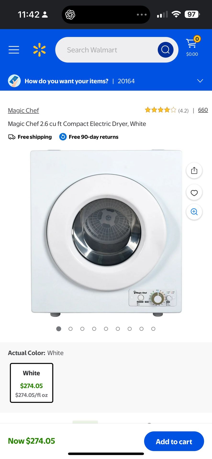 Magic Chef 2.6 cu ft Compact Electric Dryer, White