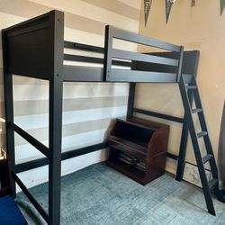 Wooden Twin Loft Bed w/Safety Tread Ladder