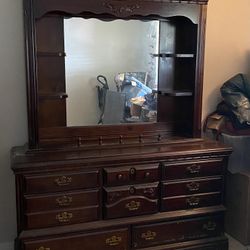 Vintage Mirror 2 Pieces Bureau Oak Wood Well Made