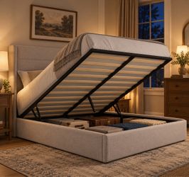 Upholstered Storage Bed Frame with Lift-Up Base