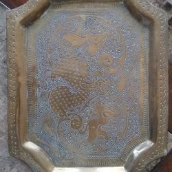 Vintage/Antique etched, Brass serving tray.  Very rare.  Valuable,  and timeless  beauty