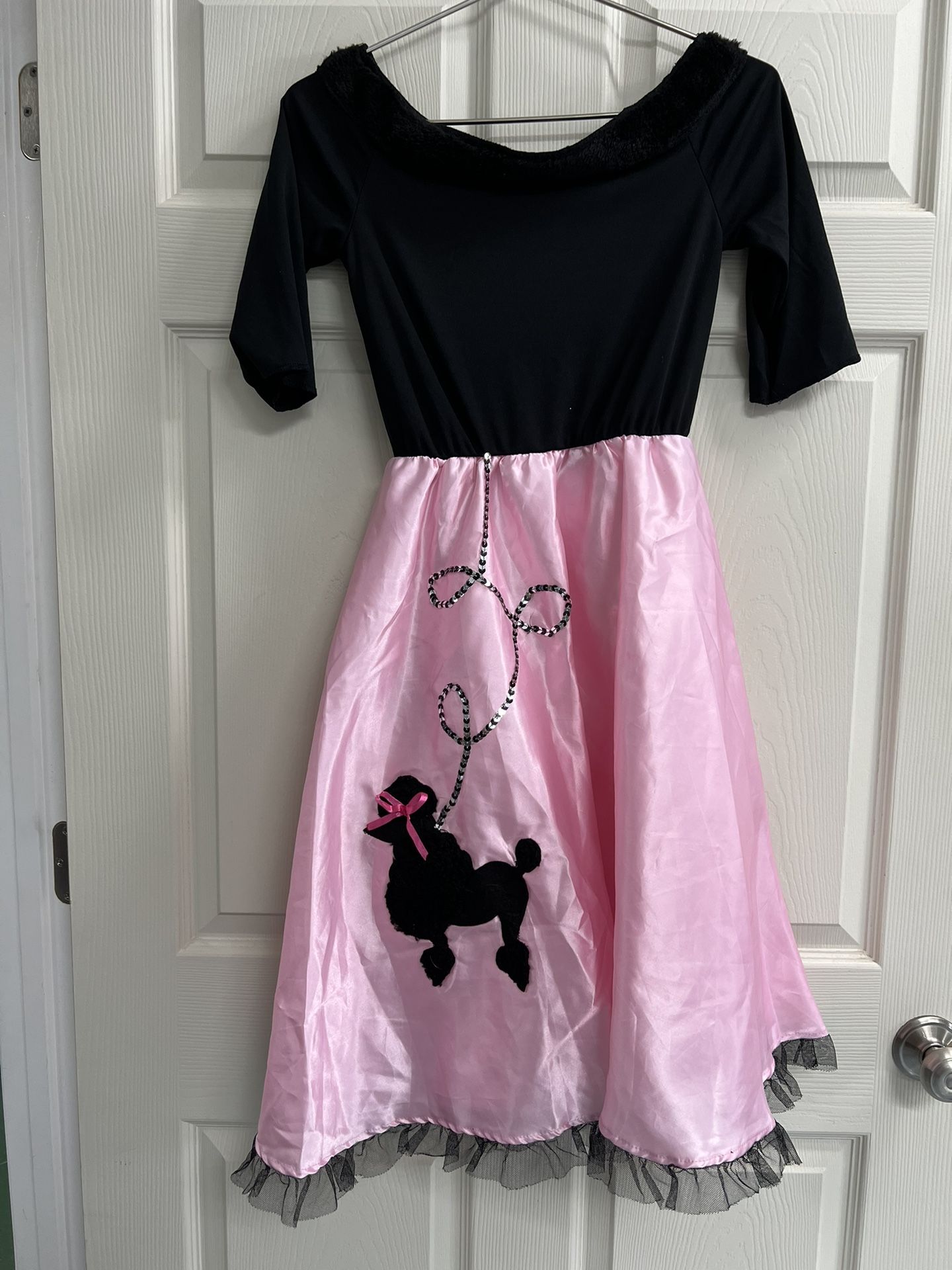 Girls Pink and Black Poodle Skirt Costume - VGUC