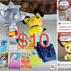 $10 For All Bundle of Pokemon characters one brand new with tag and some cards