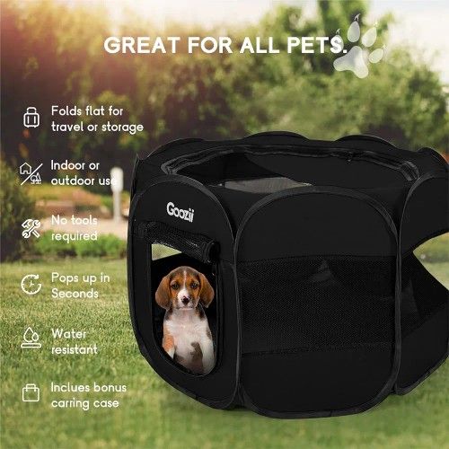 GOOZII Puppy Playpen Indoor for Small Dogs, Portalble Pet Dog Play Pens Kennel Crate with Top Cover Floor Door Enclosed for Large Cats Animal as Dog L