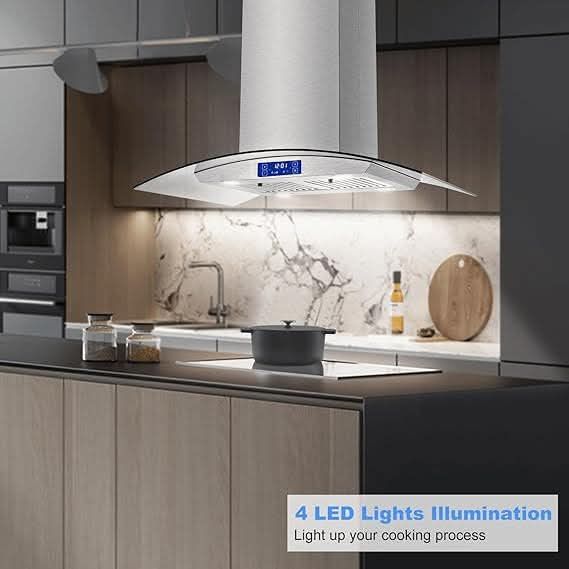 Island Range Hood 30 Inch 700 CFM Gesture & Touch Control Ceiling Mount Stainless Steel Kitchen Vent Hood, Kitchen Exhaust Hood, Ducted/Ductless Conve