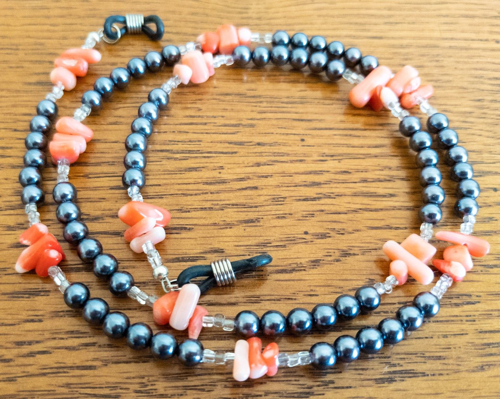 Coral and Black Stone Glasses Lanyard