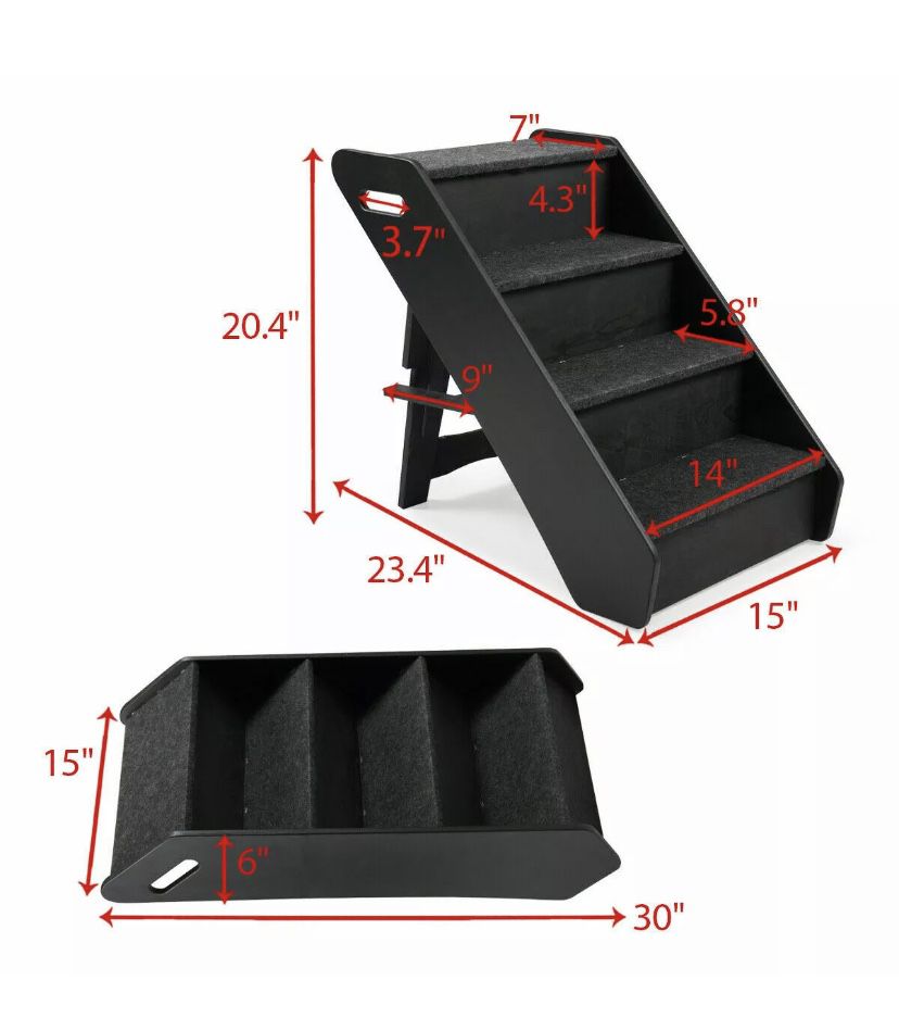 Dog Pet Stairs 4 Steps Folding Climb Ladder Pet Puppy Stairs for Couch - Black