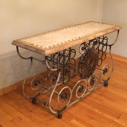 Marble Sideboard Buffet Table W/ Iron Console And 20 Slot Wine Rack