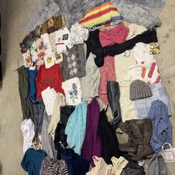 Over 80 Items Women’s Clothing Bundle Scarves Vintage Towels Pants Tops 