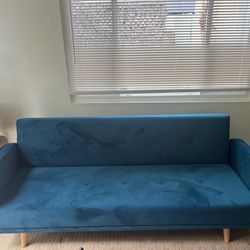 Deep Teal Velvet Sofa Bed/Futon - Like New! 
