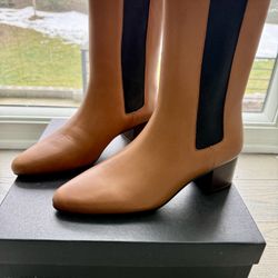 Leather High-shaft Stacked-heel Boots