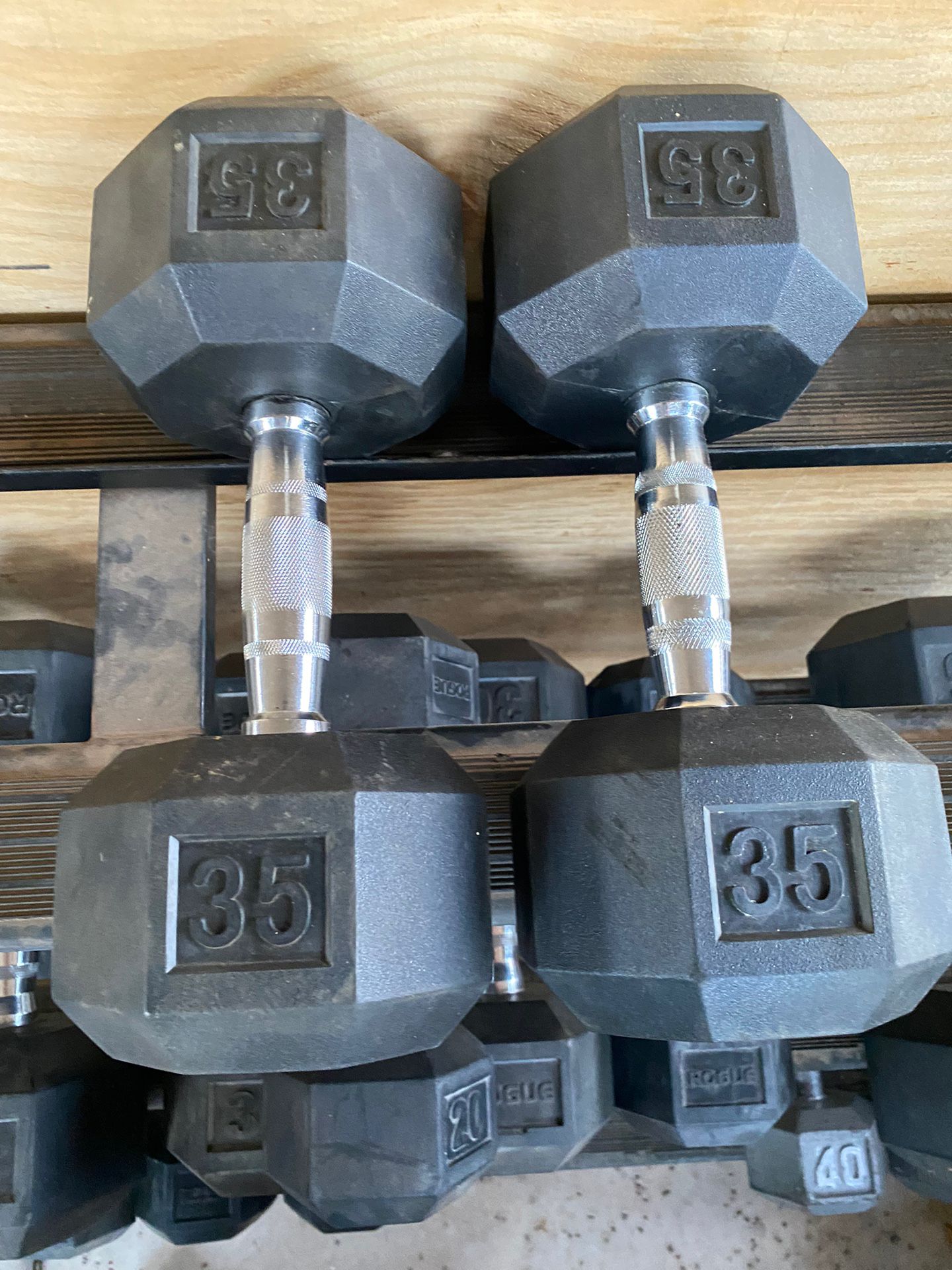35lb Hex Rubber Dumbbell Set Weights