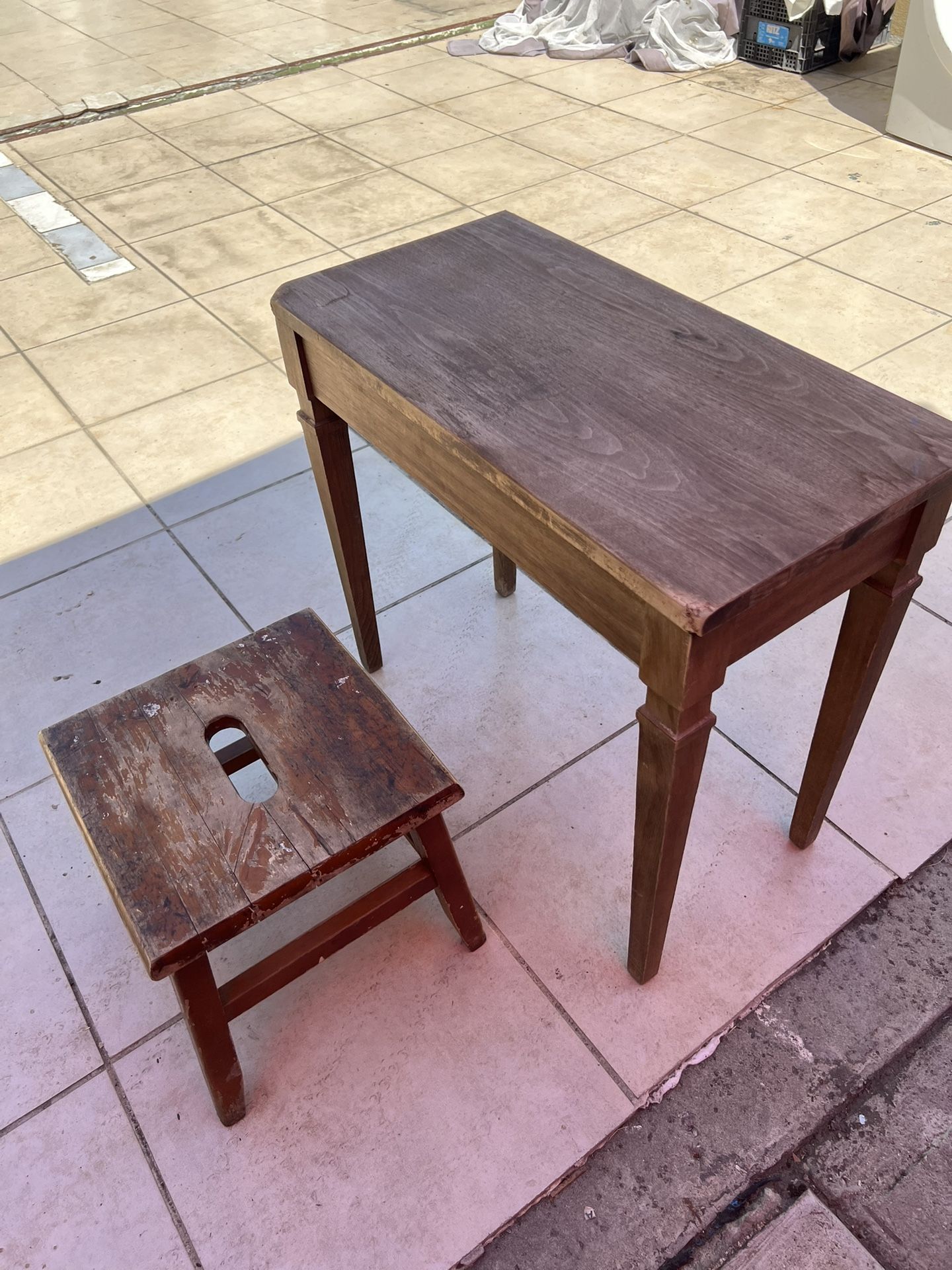 Little Desk With Bench, Wood In Good Condition. Azusa
