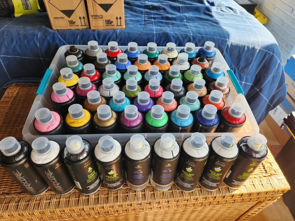 Lot of 50 Montana Hardcore Spray Paint Cans + Primers (Mostly New)
