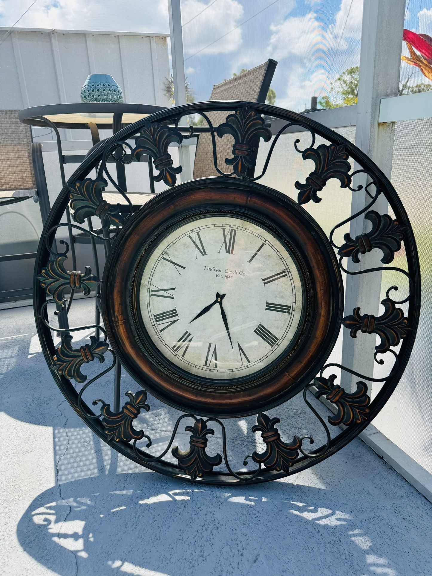 38 in. x 38 in. Brown Metal Fleur De Lis Wall Clock