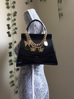 VINTAGE BLACK Y2K WINX CLUB AESTHETIC MINI FAUX LEATHER SHINY PATENT MATERIAL BAG