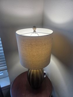 Beige and wood lamp