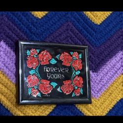 Vintage Carnival Fair Game Prize 5" Picture Framed Roses Forever Yours 90s Retro