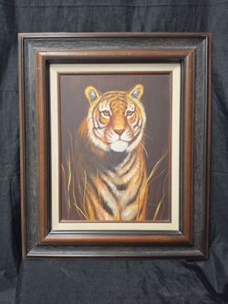 Framed Tiger Oil Painting on Canvas