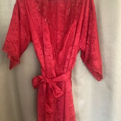 Victoria’s Secret Sexy, Red Kimono Robe, Beaded and Lace