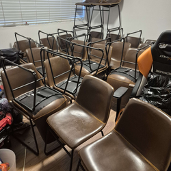 Coffee brown fake leather kitchan chairs with black metal legs