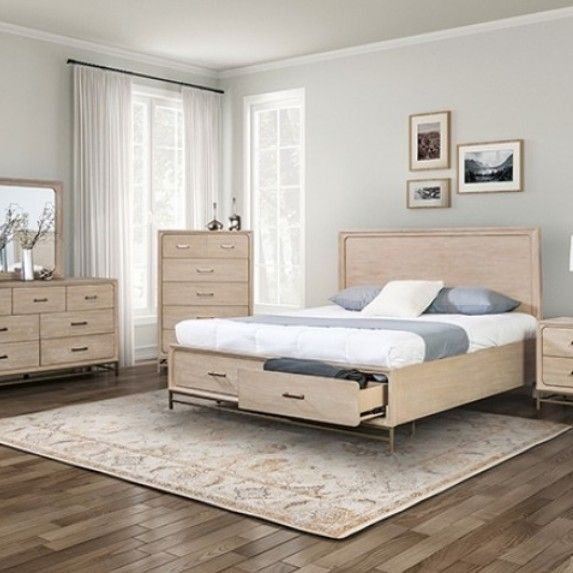 Brand New Light Oak Modern Style 4pc Queen Bedroom Set