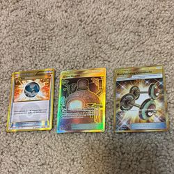 Three Gold Outline Pokémon Trainers ( Dive Ball, Bodybuilding Dumbbells, And Giant Hearth)