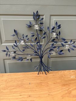 Hanging Blue Metal Tree Candle Holder