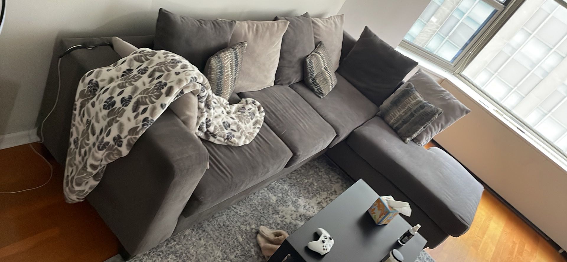 Two-piece gray sectional couch