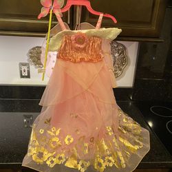Disney Sleeping Beauty Pink/Gold Dress with Wing & Wand XS (4) for Halloween