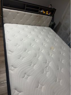 Queen Bed Frame with Storage Headboard & Mattress – Only 1 Year Old