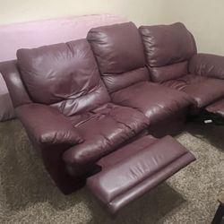 Maroon Leather Couch 