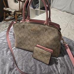 Coach Medium Tan And Pink & Matching Wallet