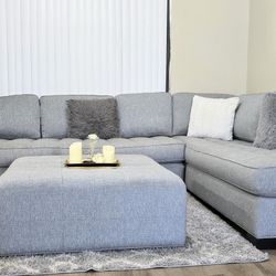 Extra Large Light Grey Rooms To Go Sectional With Ottoman