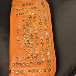 Very elegant and functional Viola Castellani brown studded leather  zip around wristlet/ wallet. Interior got 12 credit cards slots and one zipper