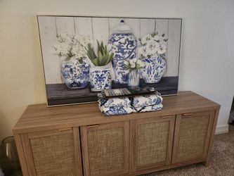 Beautiful Large Framed Canvas of Classic Cobalt Blue and White Chinoserie Ginger Jars