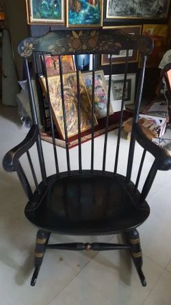 Antique Nichols & Stone Black Stenciled Rocker Rocking Chair Vintage Furniture