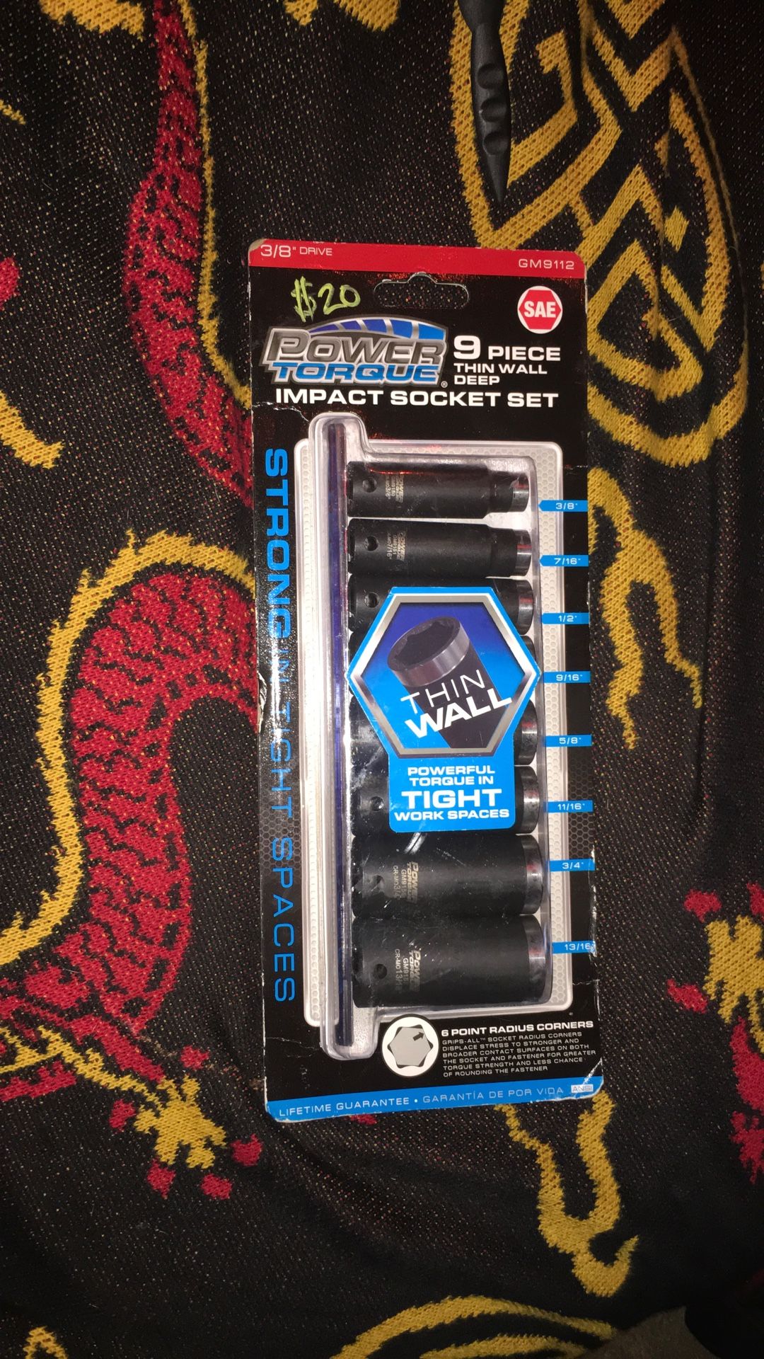 Power Torque 3/8 9pc Thin Wall Deep Socket Set