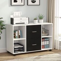 Black And White 2 Drawer Large Mobile Filing Cabinet Letter Size