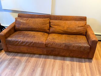 Brown Leather Two-Seat Sofa