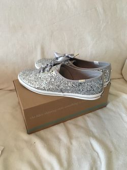 Bling! Bling! Bling! Kate Spade New York, silver sparkle, Satin laces KEDS! Size 10 ladies-Beautiful. Never used. Brand New