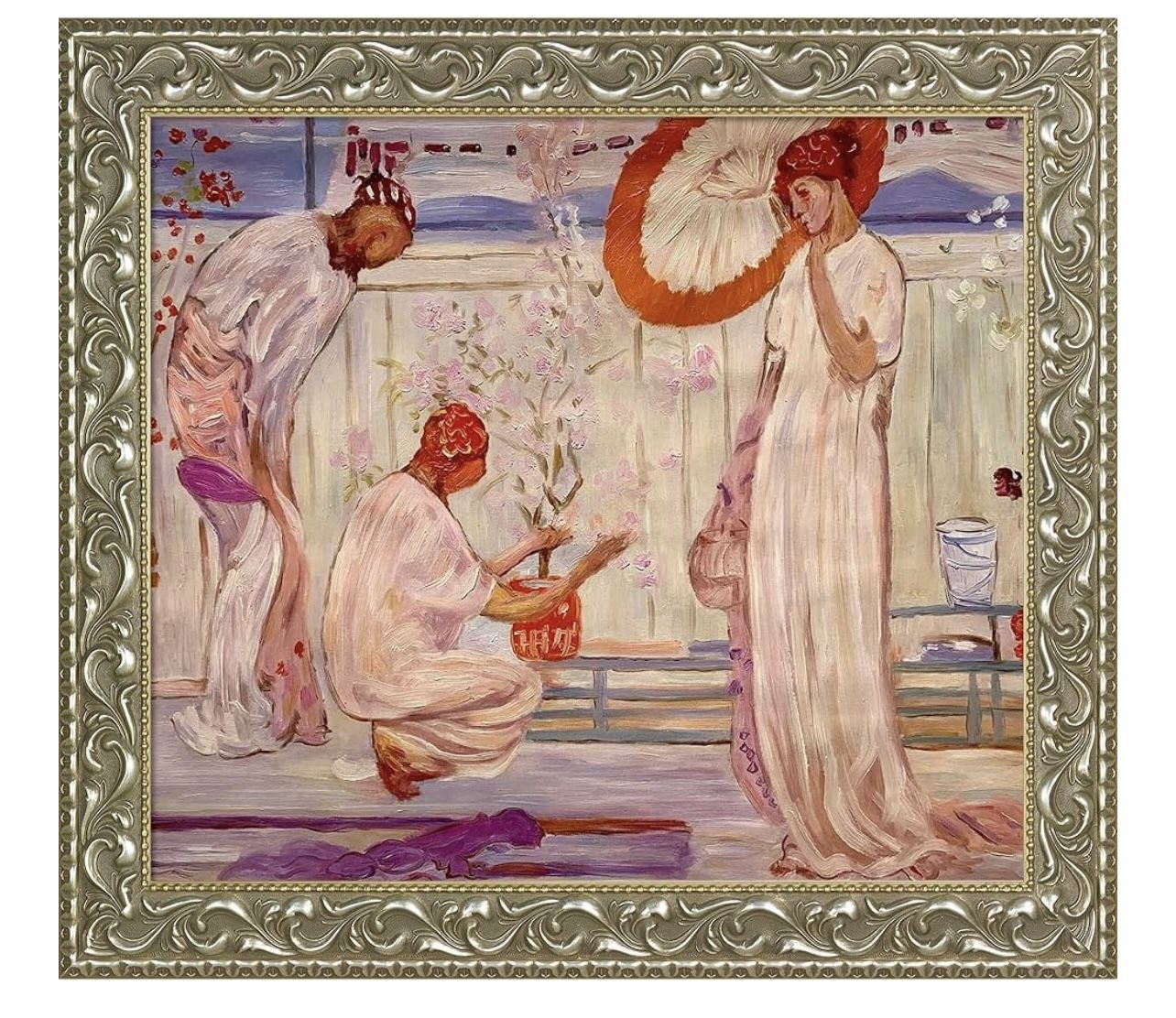 La Pastiche The White Symphony Three Girls with Rococo Silver, 25.5" x 29.5"