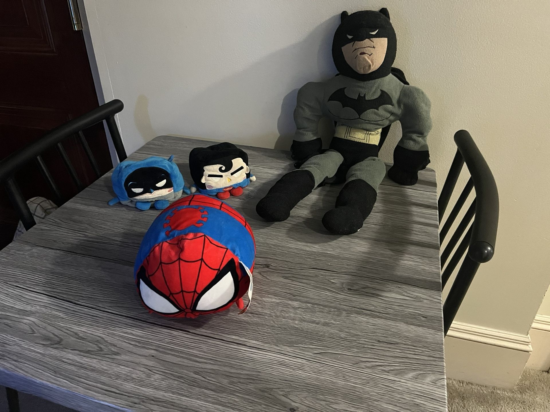 2 Cubed Plush, 8", Batman & Superman, One Large Batman & One Bullet Shaped Spider-Man