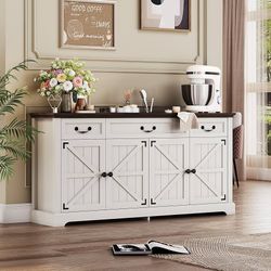 Buffet Cabinet with Drawers, 65" Large Kitchen Storage Cabinet with 3 Drawers and 4 Doors,Wood Coffee Bar Buffet Table,Wine Bar Storage Case for Kitch